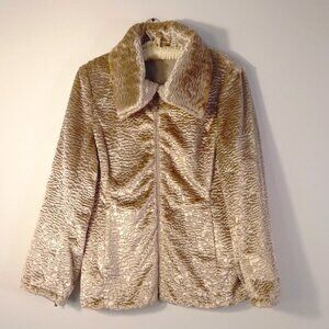 Vintage Glam Golden Champagne Faux Fur Persian Lamb Reversible Rain Jacket SzPS